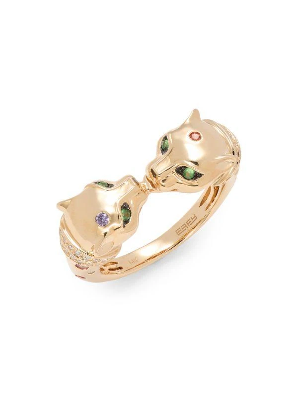 Effy 14K Yellow Gold, Multicolor Sapphire Diamond & Panther Ring 1