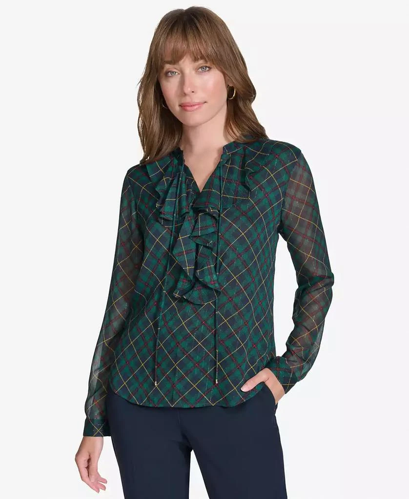 Tommy Hilfiger Women's Plaid Ruffle-Trim Blouse 1