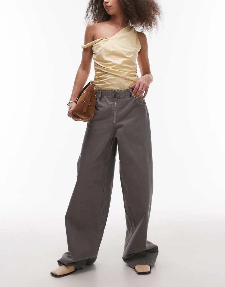Mango Mango zip front baggy jean in grey 1