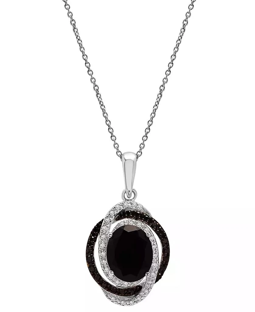 Macy's Onyx & Black & White Diamond (1/5 ct. t.w.) Interlocking Ring 18" Pendant Necklace in Sterling Silver 1