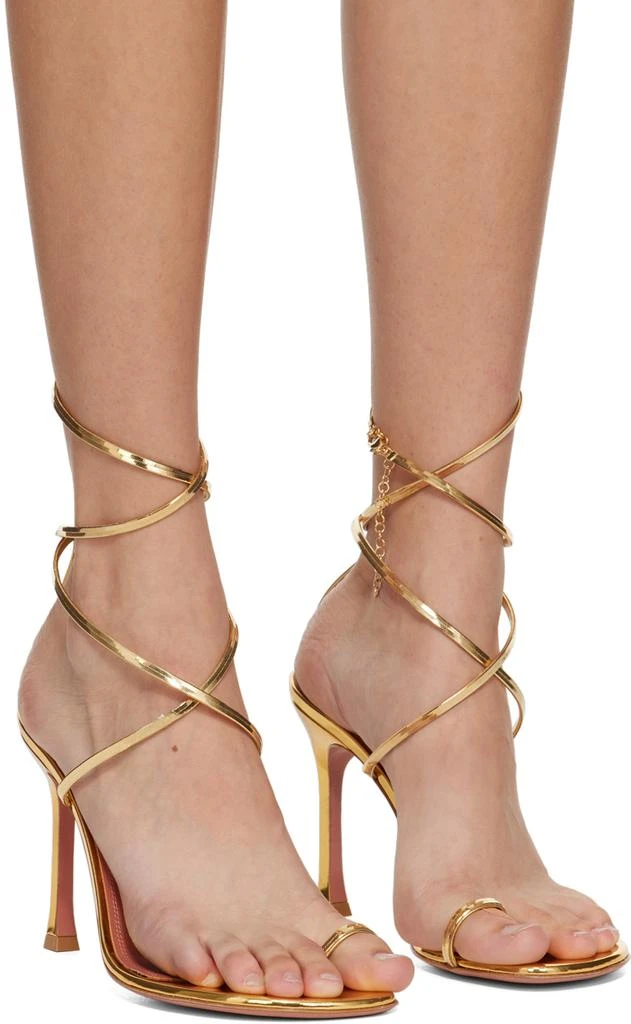 Amina Muaddi Gold Henson Thong Lace Up Heeled Sandals 4