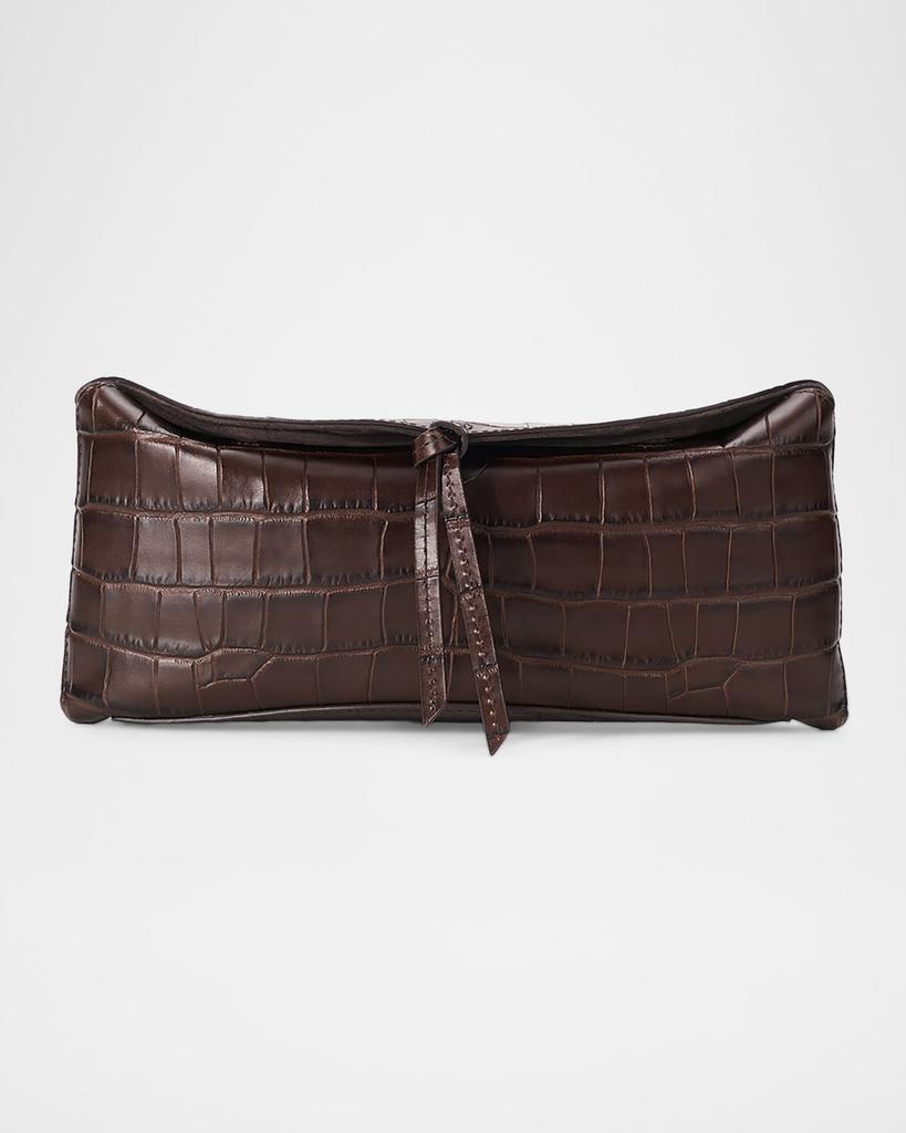 Staud Eve Croc-Embossed Leather Clutch Bag