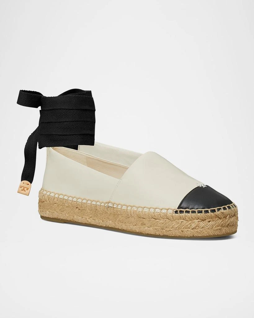 Tory Burch Bicolor Leather Ankle-Wrap Espadrilles 2