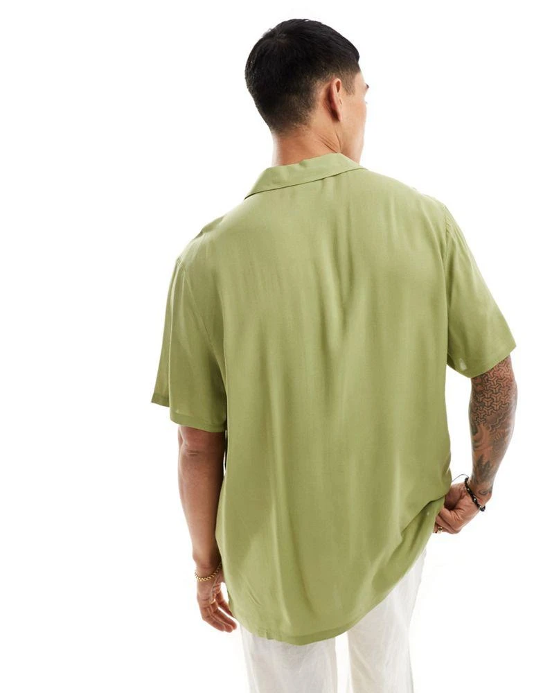 ASOS ASOS DESIGN relaxed fit viscose shirt with low revere collar in olive green 4