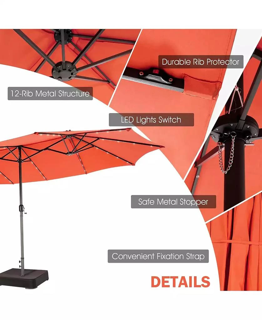 GOUUN 15 Feet Twin Patio Umbrella with 48 Solar LED Lights 2