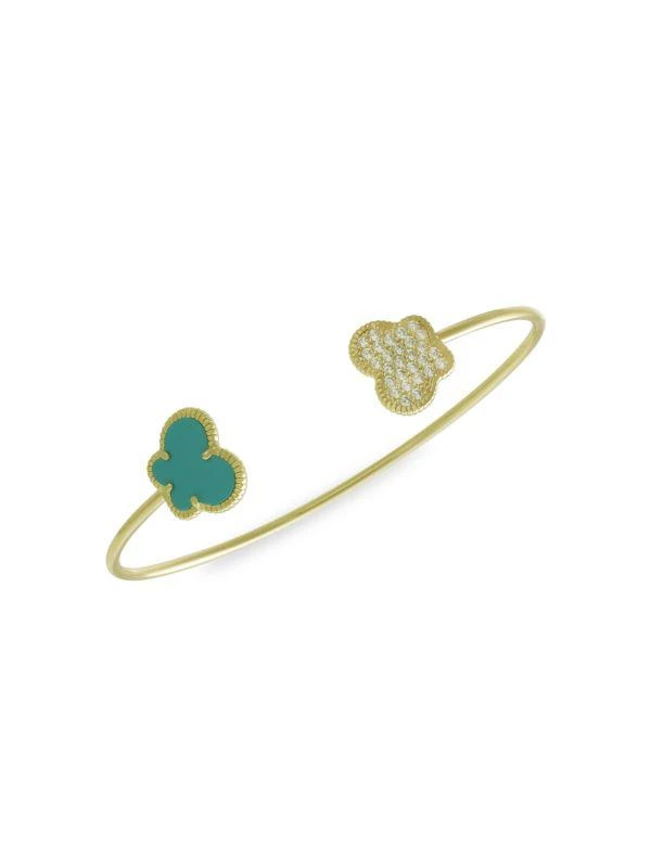 JanKuo Butterfly 14K Goldplated, Turquoise Acrylic & Cubic Zirconia Cuff Bracelet 1