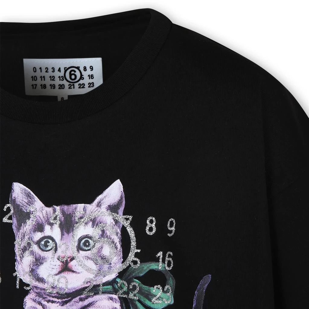 MM6 Black T-shirt For Girl With Cat Print And Numbers 3