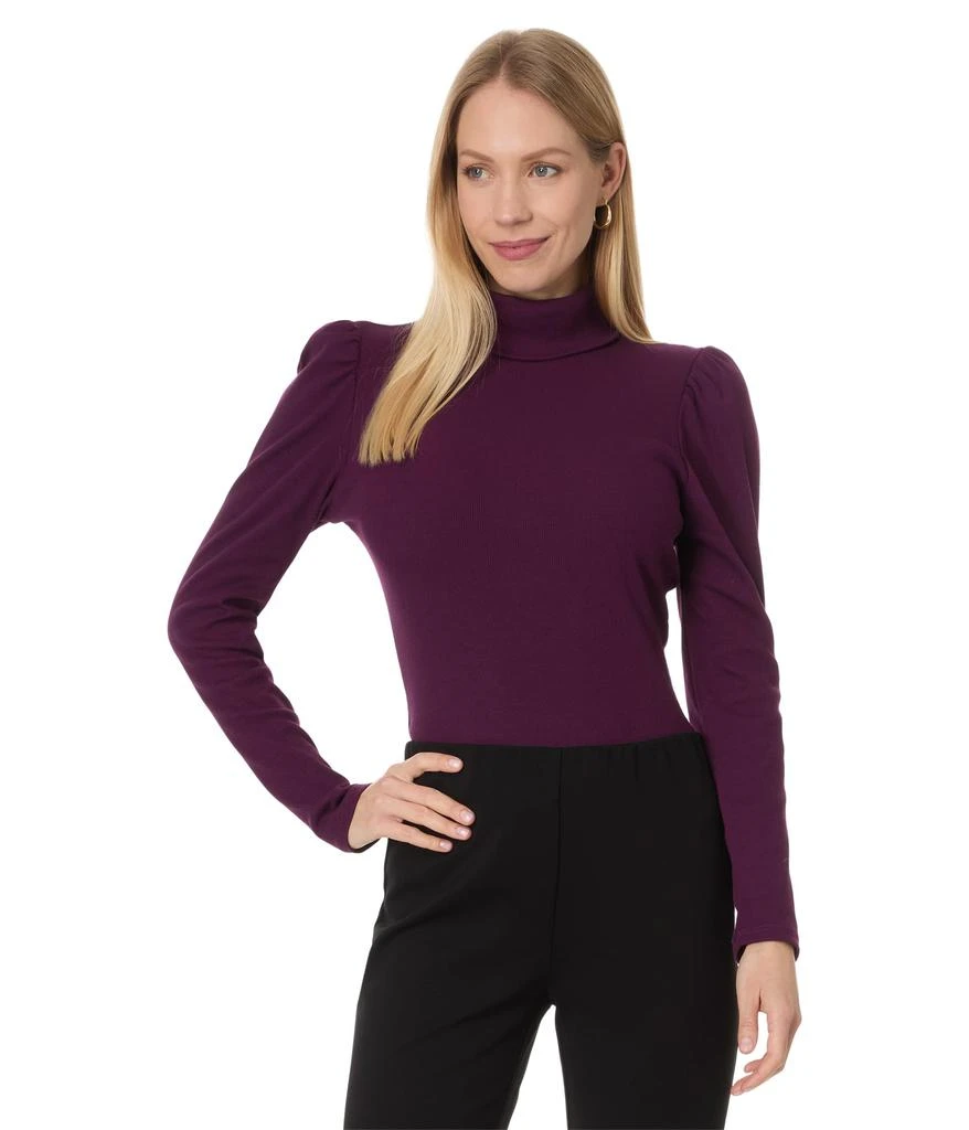 CeCe Long Sleeve Rib Knit Puff Sleeve Turtleneck Top 1