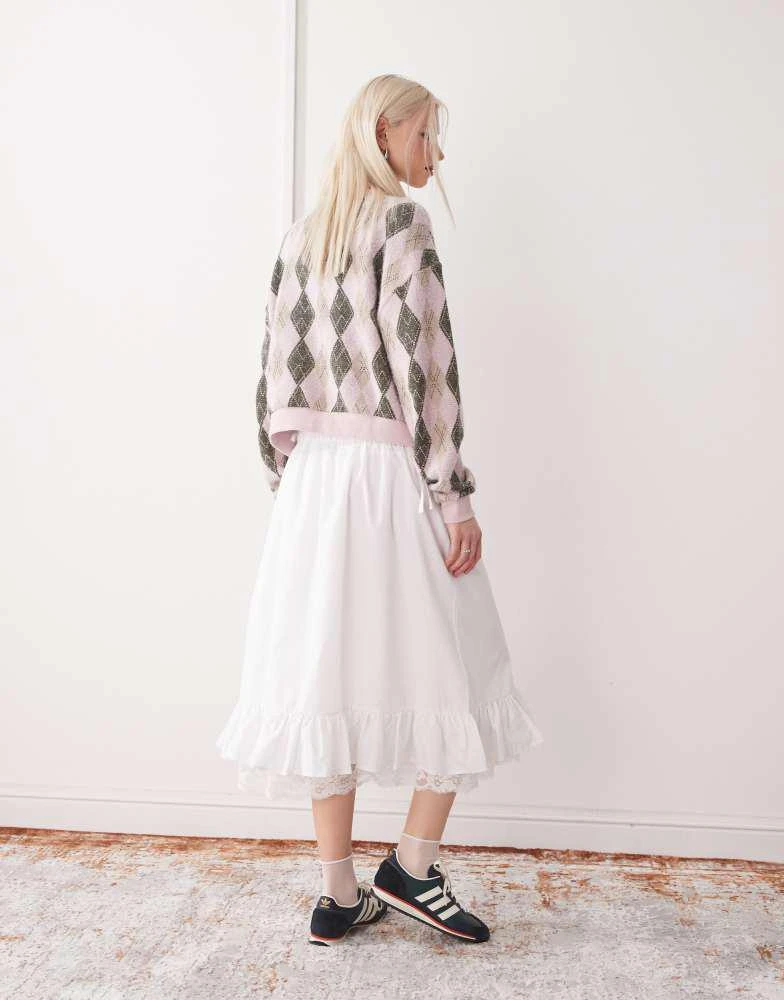 Reclaimed Vintage Reclaimed Vintage western cowgirl midi skirt with lace hem in white 3