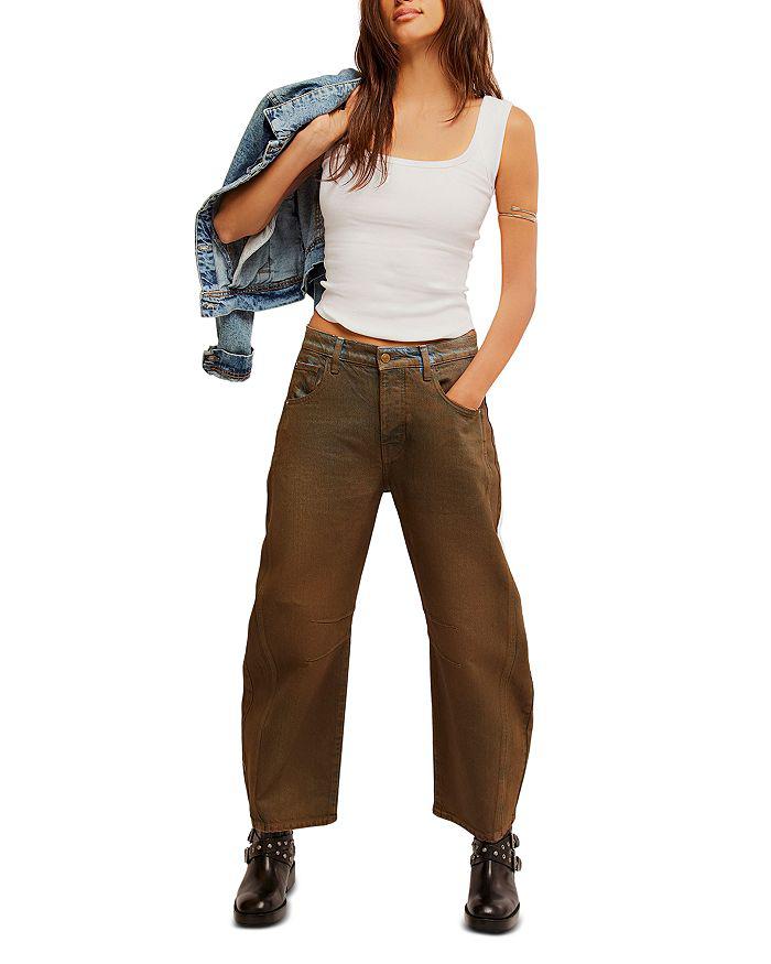 Free People Good Luck High Rise Coated Barrel Jeans in New Moon