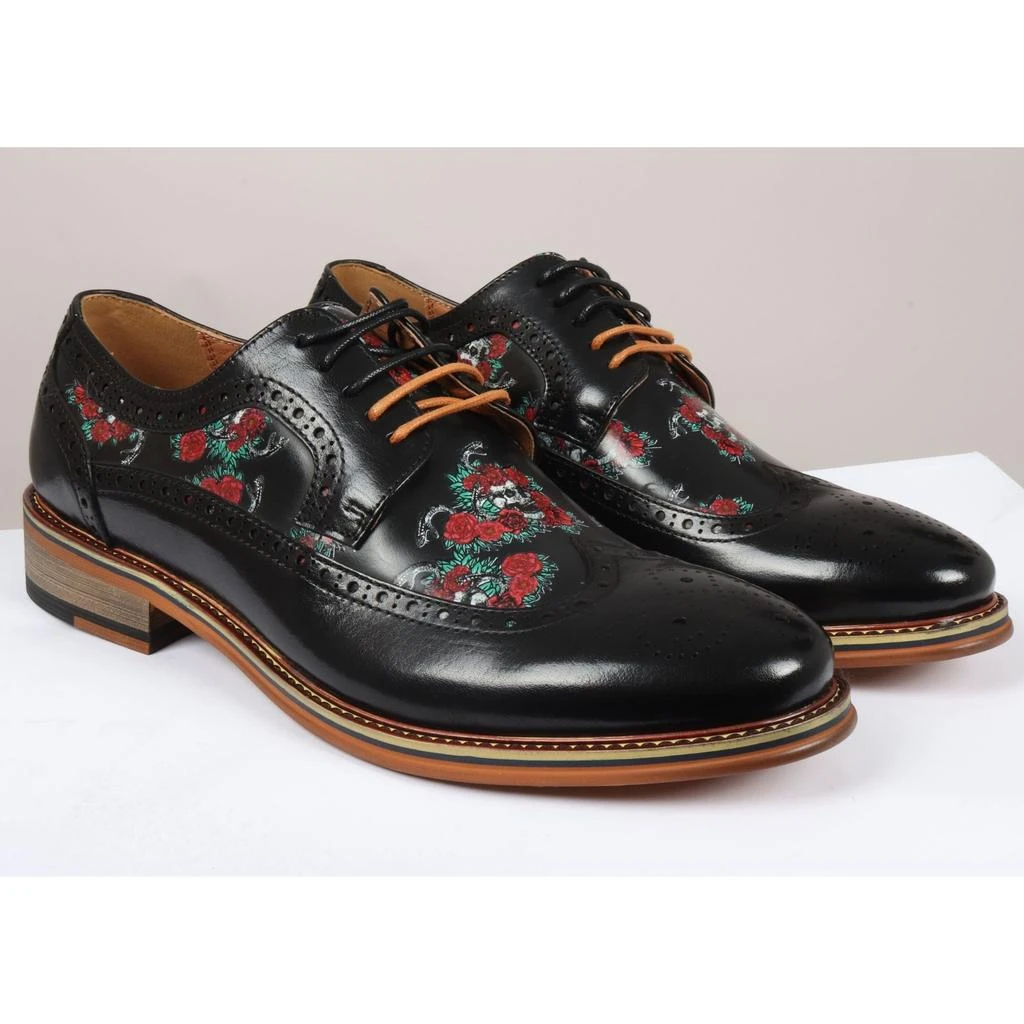 Justin Reess Ross Floral Skull Print Leather Oxford Brogue Lace Up Formal Dress Shoe 2