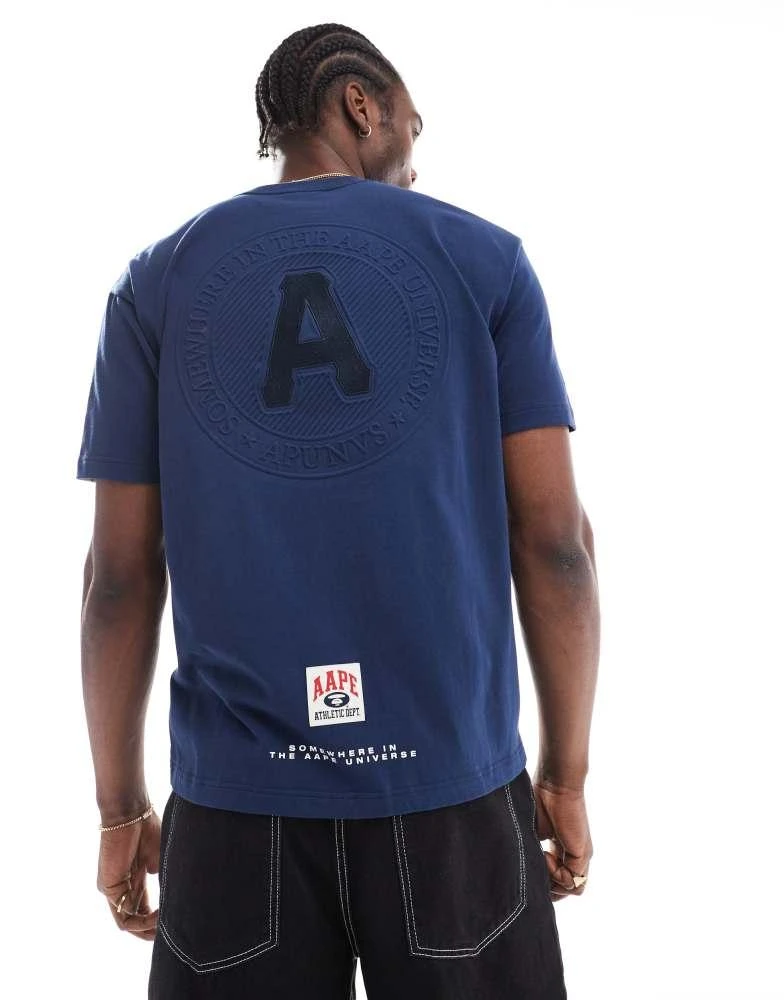 AAPE Aape by A Bathing Ape embossed logo t-shirt in navy 4