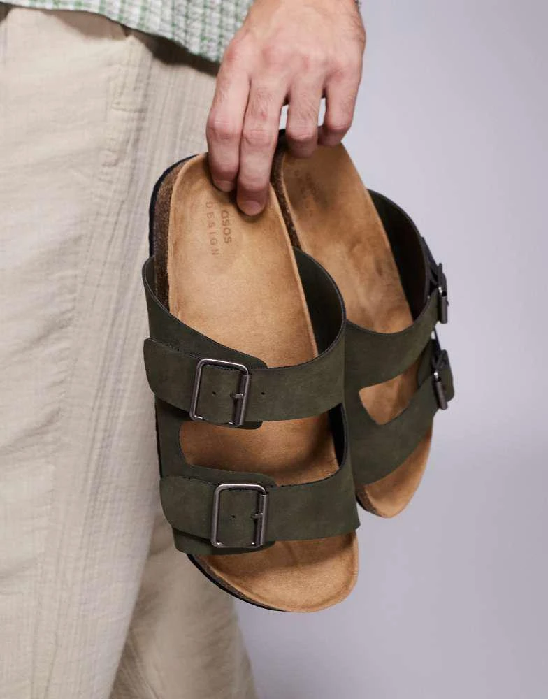 ASOS ASOS DESIGN two strap sandals in khaki with cork sole 4