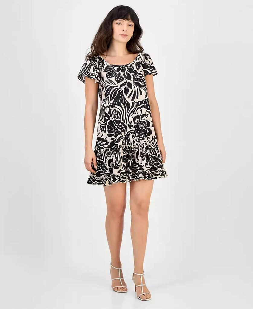 Robbie Bee Petite Printed Flutter-Sleeve Shift Dress 1