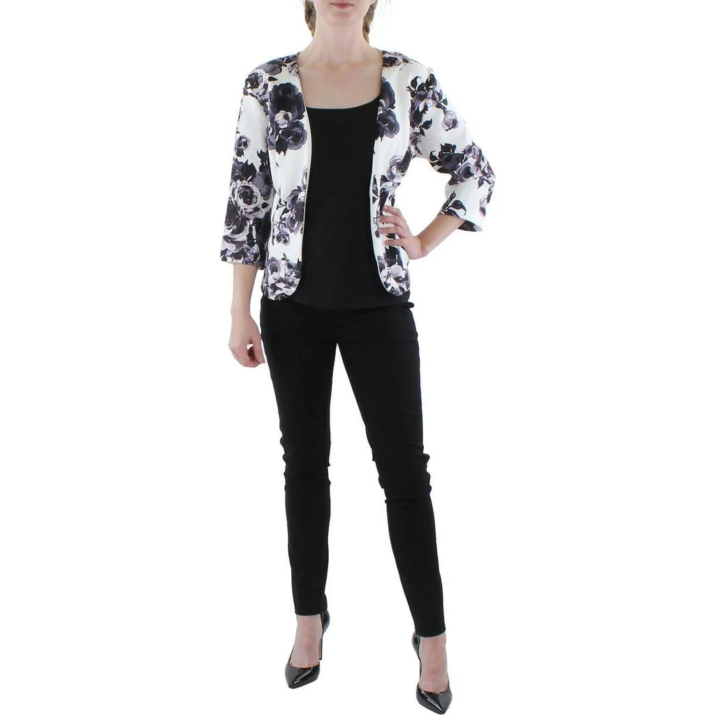 Alex Evenings Petites Womens Knit Floral Collarless Blazer 3