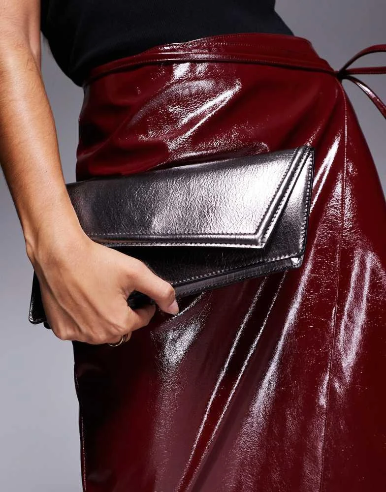 Asos Design Red Clutch Bag Asos Shop ASOS DESIGN Asymmetric Clutch Bag With  Chain Strap In