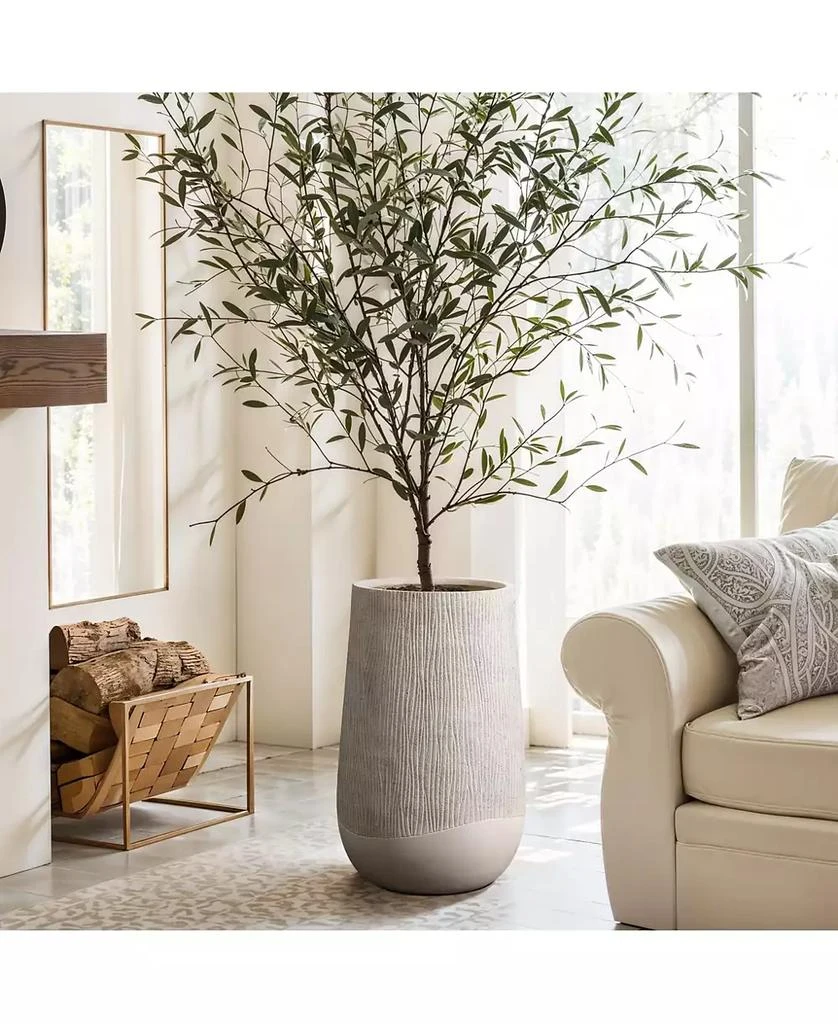 LuxenHome Blended Tan with Wood Pattern Round Tapered 27-Inch Tall MgO Planter, Indoor and Outdoor 2