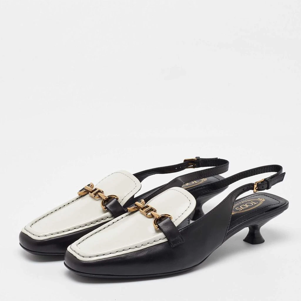 Tod's Tod's White/Black Leather Slingback Loafers Size 38 2