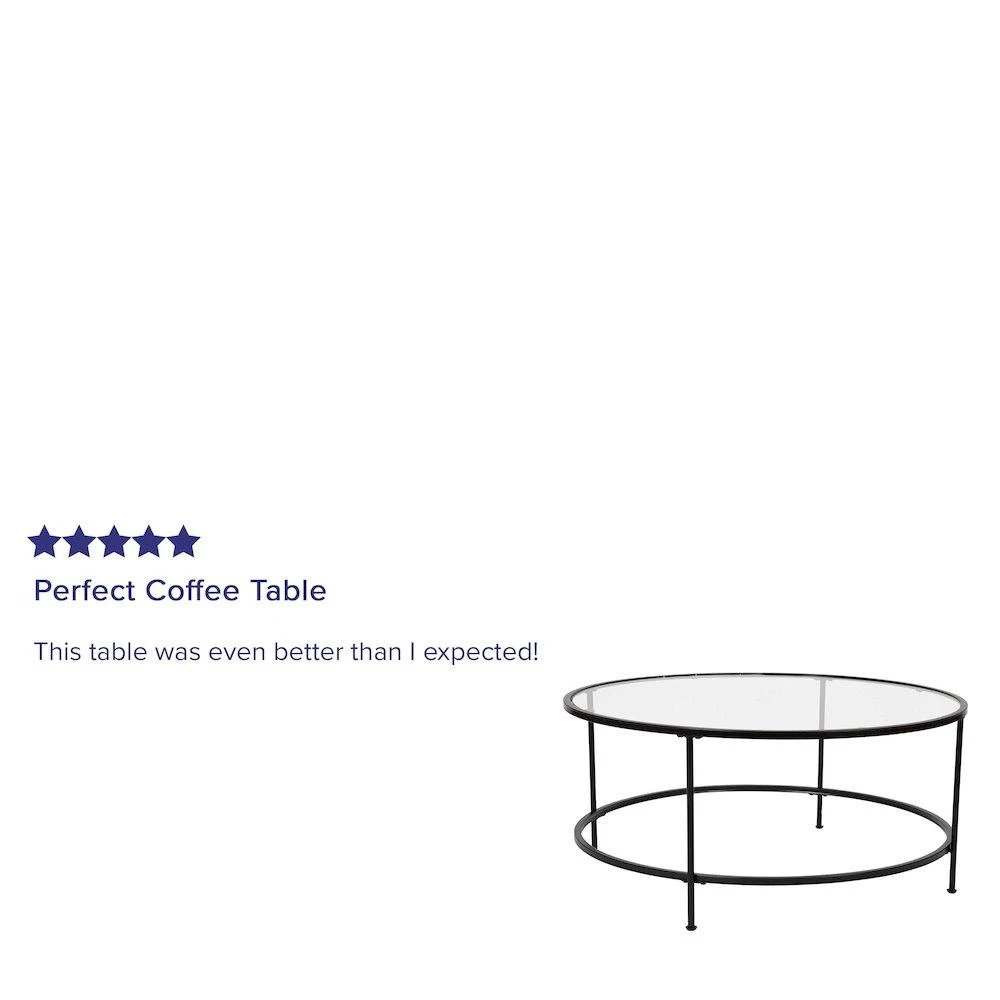Flash Furniture Round Coffee Table - Modern Clear Glass Coffee Table with Matte Black Frame 4