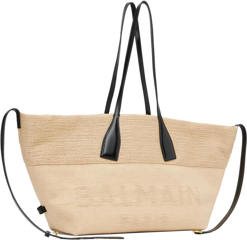 Balmain Beige Track Raffia Tote 2