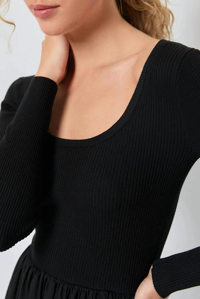 Moon River Contrast Long Sleeve Midi Dress In Black 4