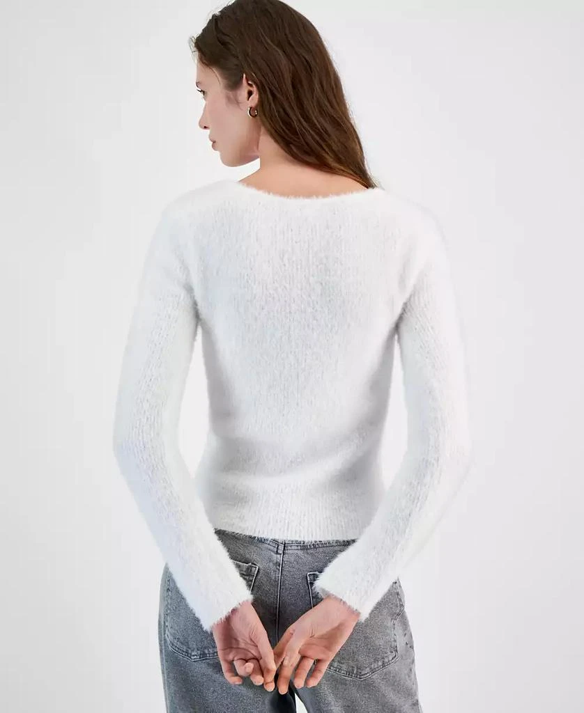 Planet Gold Juniors' Bow-Trim Scoop-Neck Fuzzy Eyelash Sweater 2