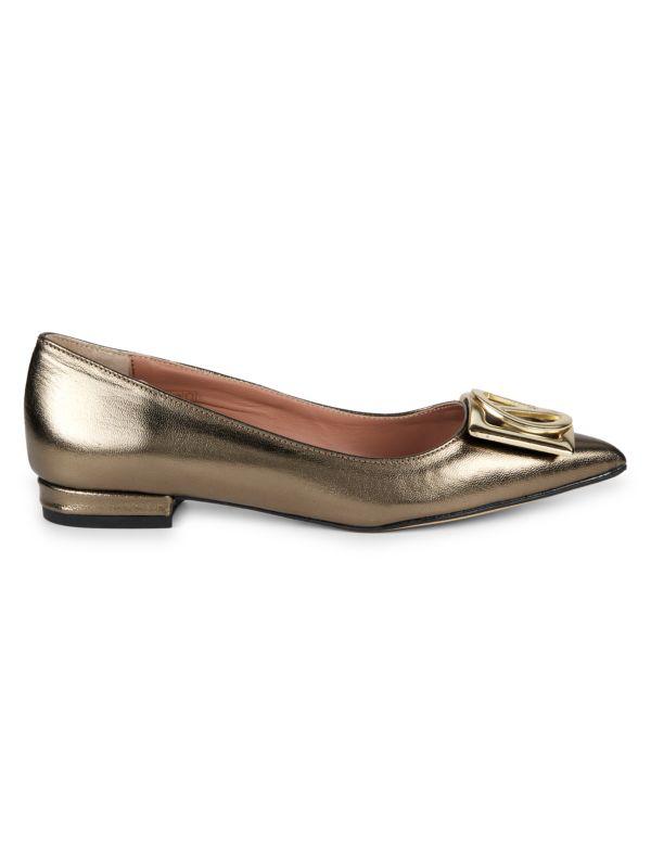 Mario Valentino Flora Logo Point Toe Leather Flats