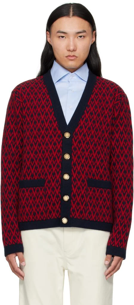Valentino Red 
Navy Wool 
Toute La V
 Cardigan 1