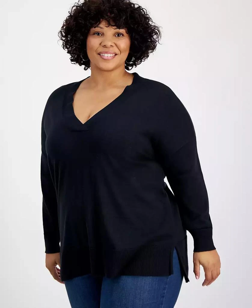 INC International Plus Size  V-Neck Step Hem Sweater, Created for Macy's 1
