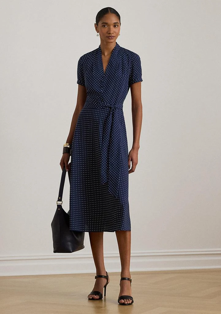 Ralph Lauren Polka-Dot Belted Crepe Dress