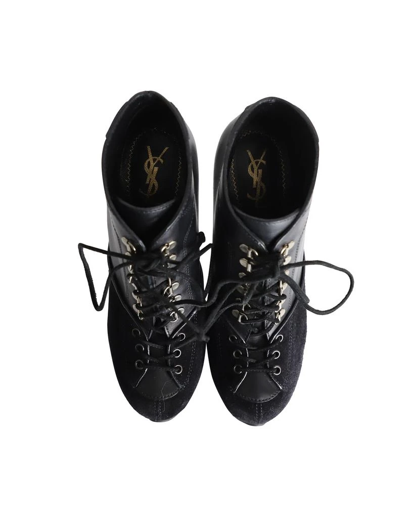 Yves Saint Laurent Lace-Up Platform Wedge Heels in Black Leather and Suede 6