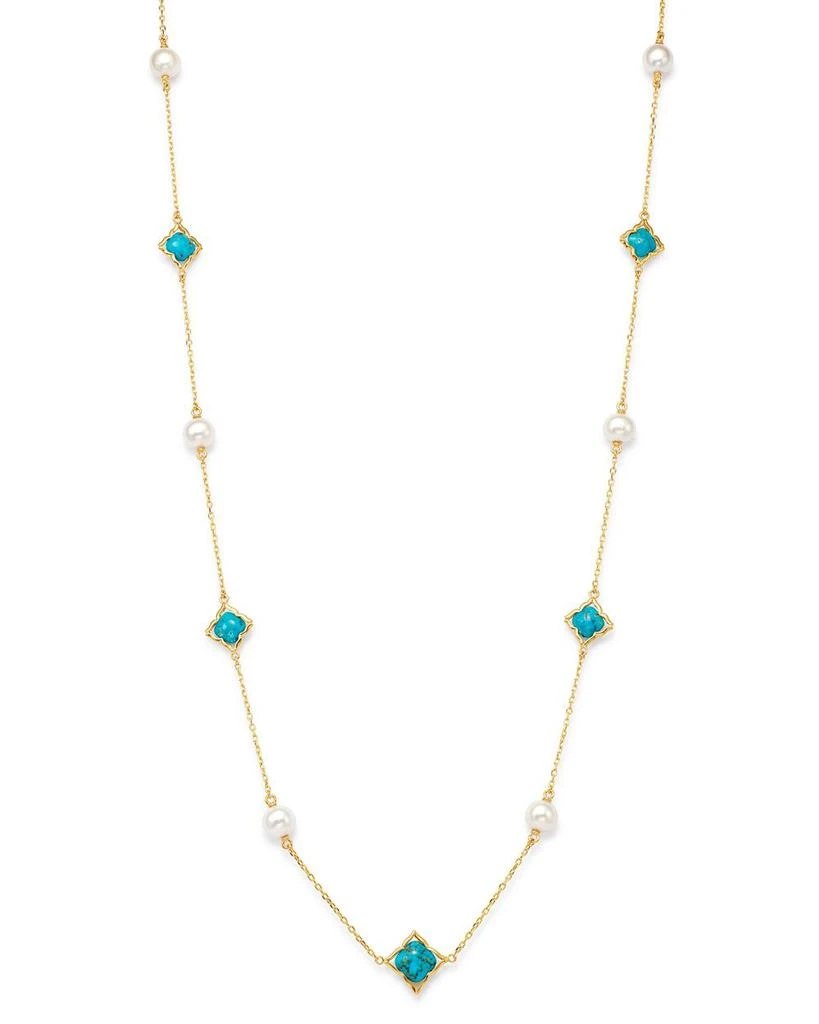 Bloomingdale's Cultured Freshwater Pearl & Turquoise Clover Station Necklace in 14K Yellow Gold, 36" 1