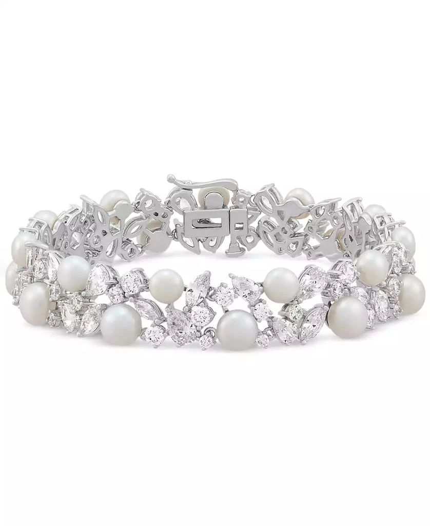 Arabella Cultured Freshwater Pearl (5 - 6-1/2mm) & Cubic Zirconia Statement Bracelet in Sterling Silver 1