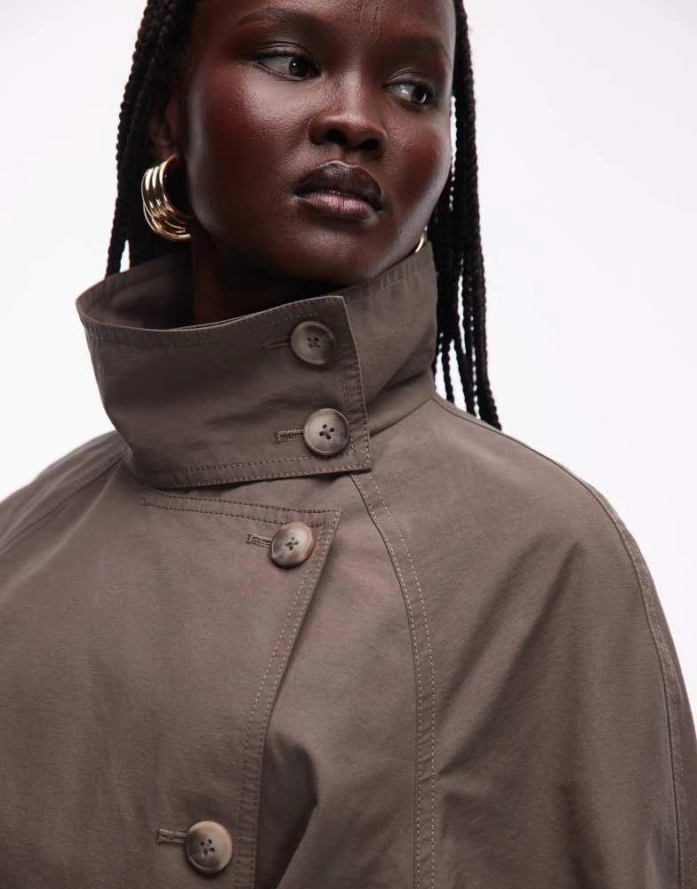 ASOS ASOS DESIGN funnel neck tie belt trench coat in mushroom 3