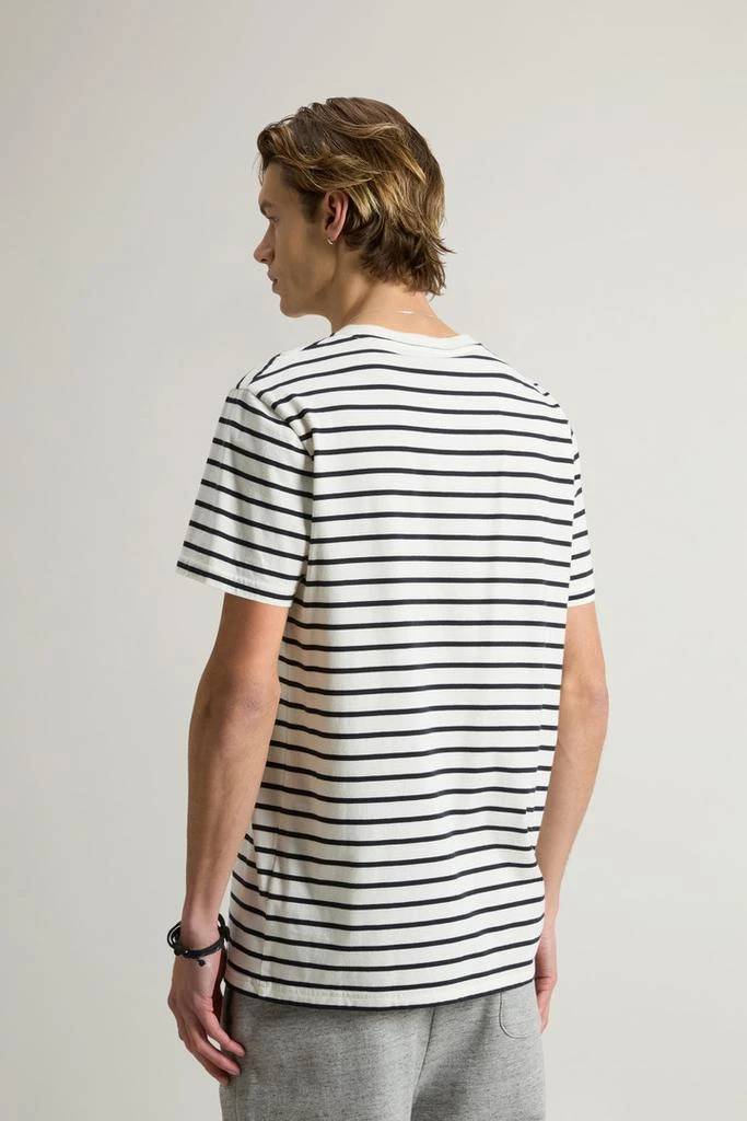 Woolrich Striped Pure Cotton T-Shirt with Logo - Men - White 3