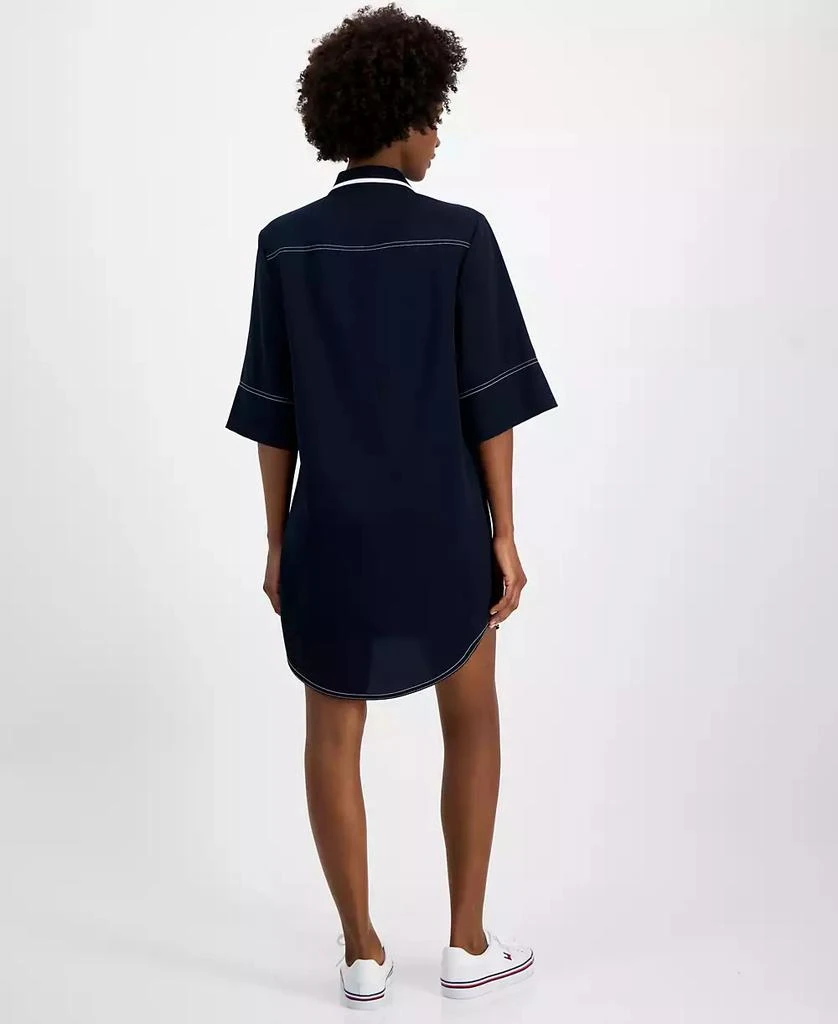 Tommy Hilfiger Women's Contrast-Stitched Button-Placket Popover Dress 5