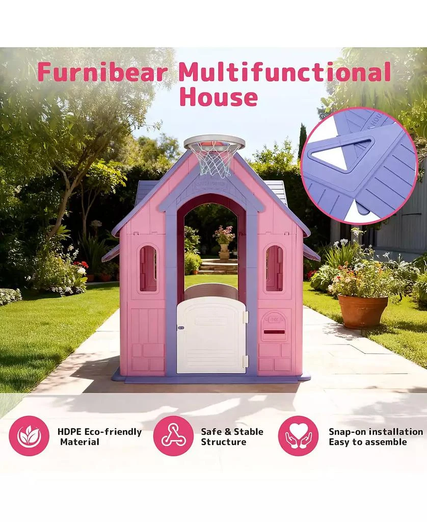 SUGIFT Large Kids Playhouse for Indoor Outdoor with Basketball Ring Toss Play and DIY Stickers for Girls Boys Ages 2 10
