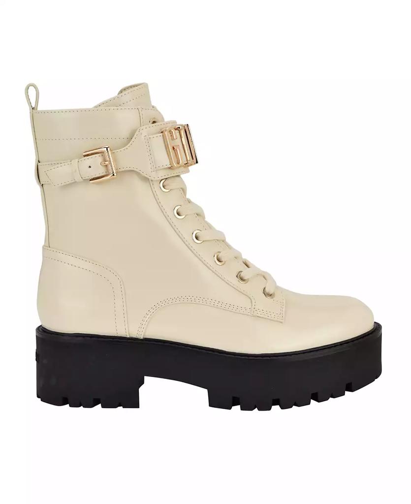 GUESS Women's Vaires Lug Sole Cuff Lace Up Logo Plated Combat Booties