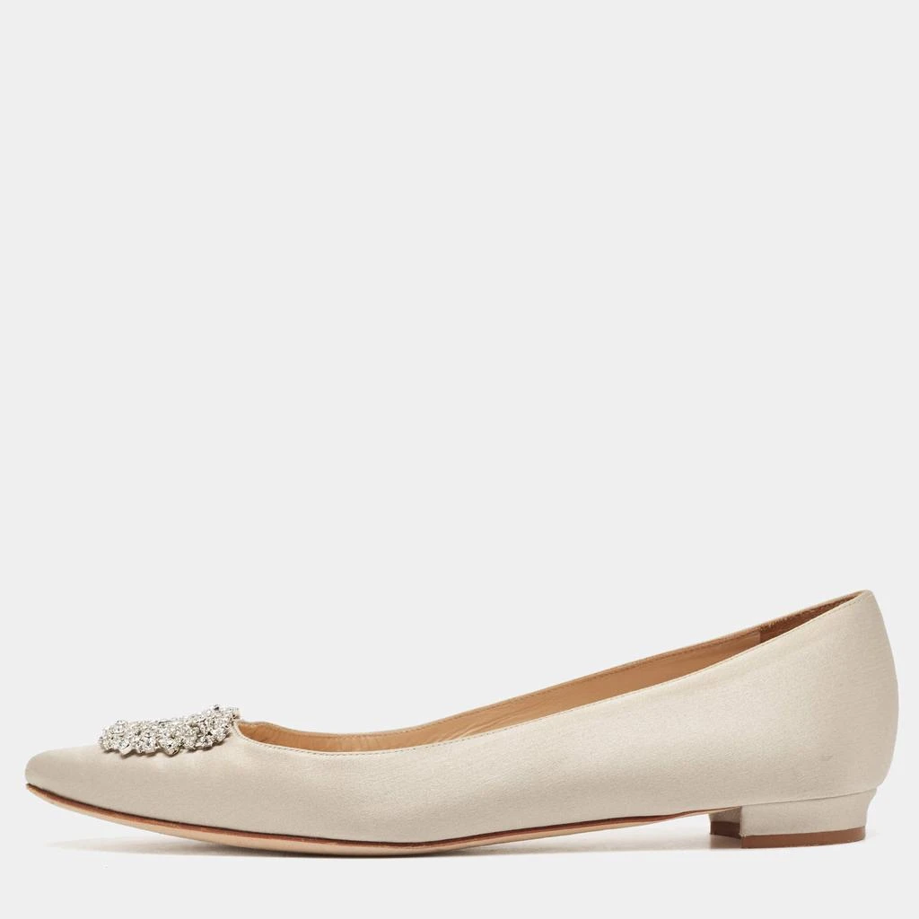 Manolo Blahnik Manolo Blahnik Light Grey Satin Hangisi Flats Size 38.5 1