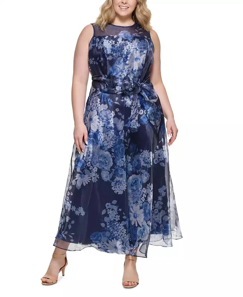 Eliza J Plus Size Printed Organza Wide-Leg Jumpsuit 1