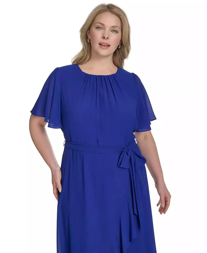 Jessica Howard Plus Size Chiffon Tie-Waist Ruffle-Trim Midi Dress 3