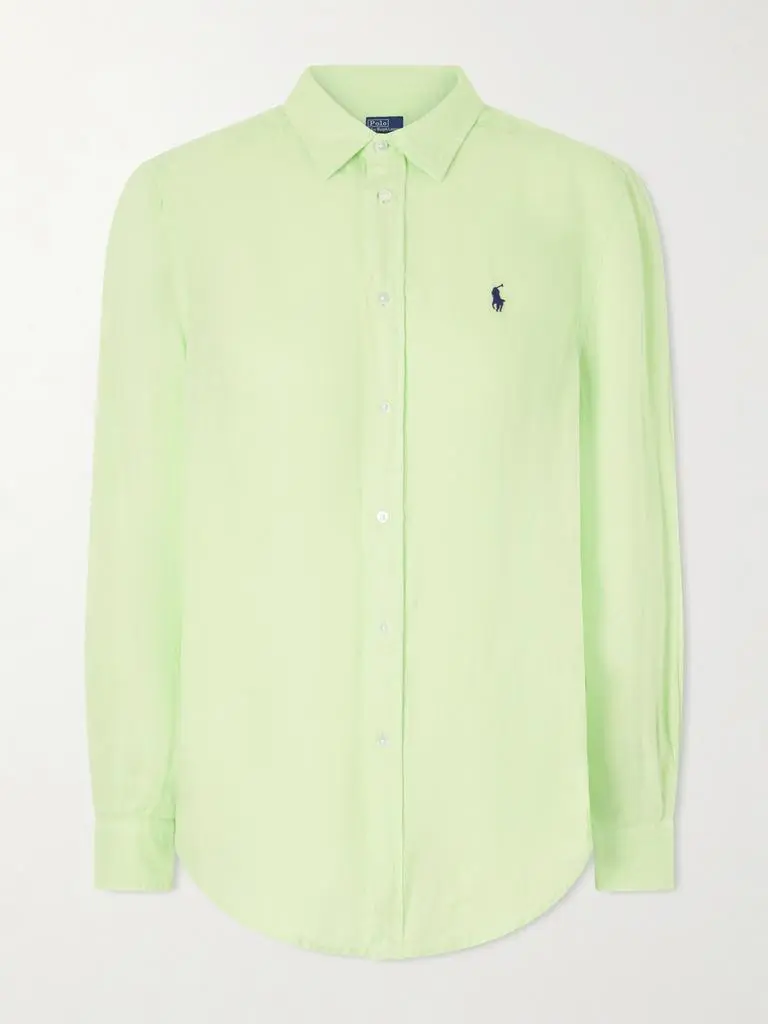 Ralph Lauren Logo-embroidered Linen Shirt - Lime green