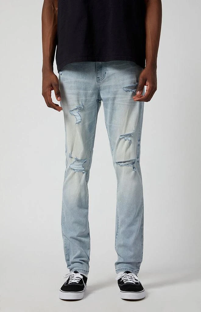 PacSun Stretch Light Indigo Stacked Skinny Ripped Jeans 1