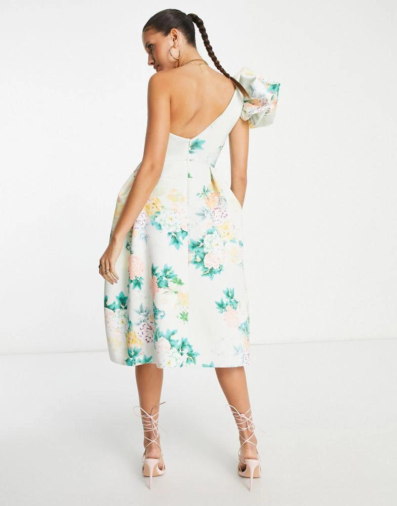 ASOS ASOS DESIGN one shoulder origami midi prom dress in blue floral print 3
