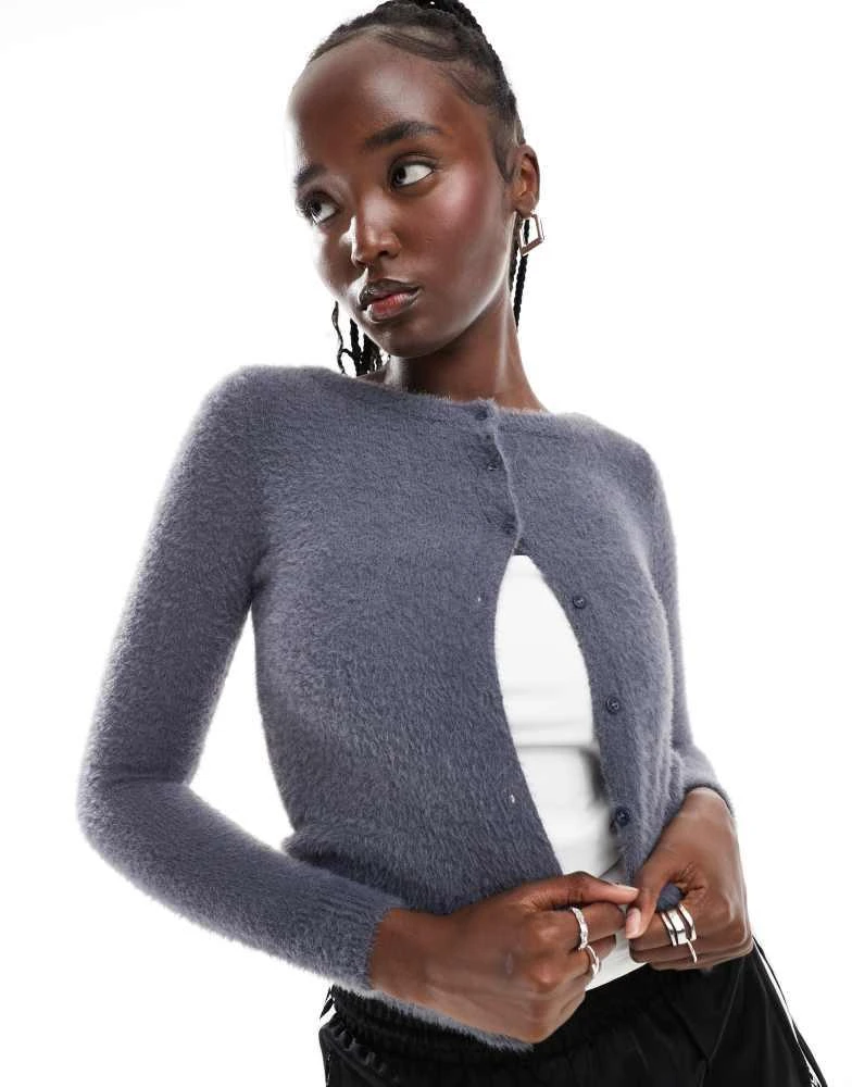 Daisy Street Daisy Street fluffy knit micro cardigan in charcoal 1