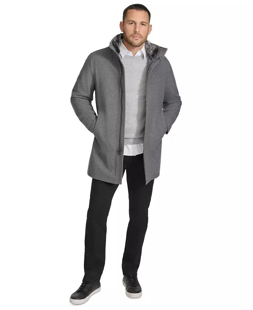 Calvin Klein Men's Urban Walker Coat with Detachable Faux Rabbit Fur at Interior Collar 1