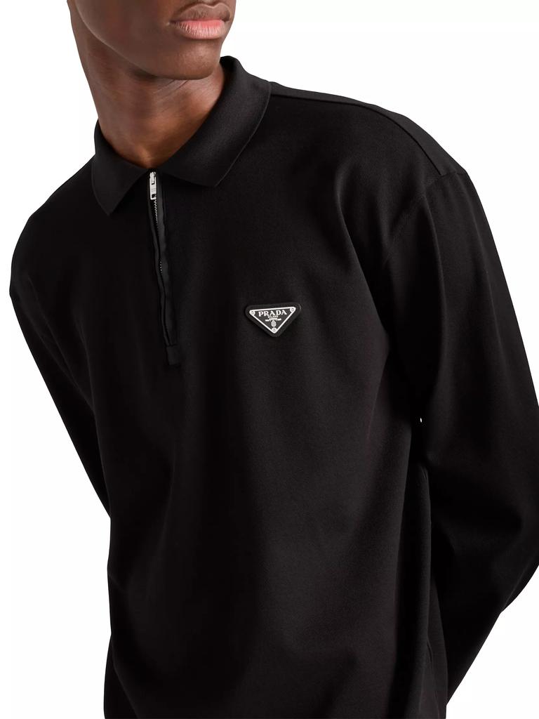 Prada Long Sleeved Piqué and Re-Nylon Polo Shirt - Polo