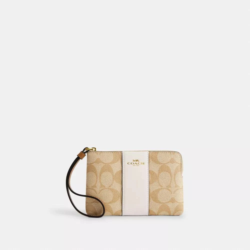 Coach Corner Zip Wristlet In Signature Canvas With Stripe 1