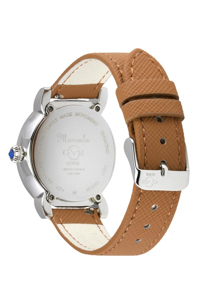 GV2 Marsala Mother of Pearl Dial Diamond Faux Leather Strap Watch, 37mm - 0.096ct.