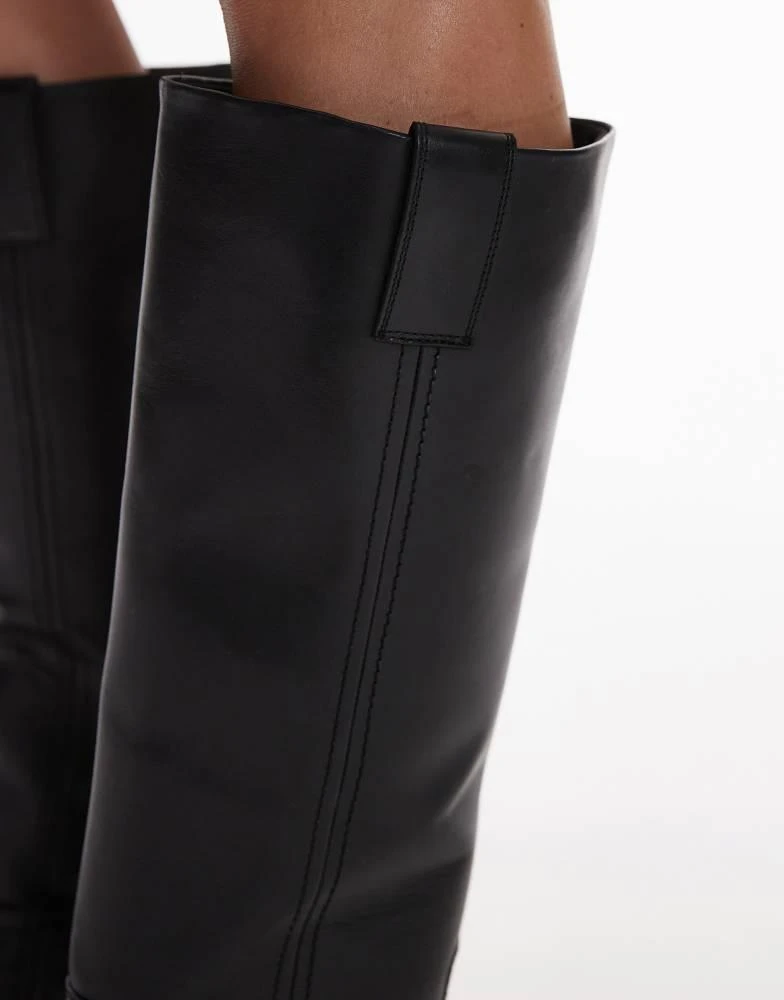 Topshop Topshop Rosie leather knee high chunky boots in black 4